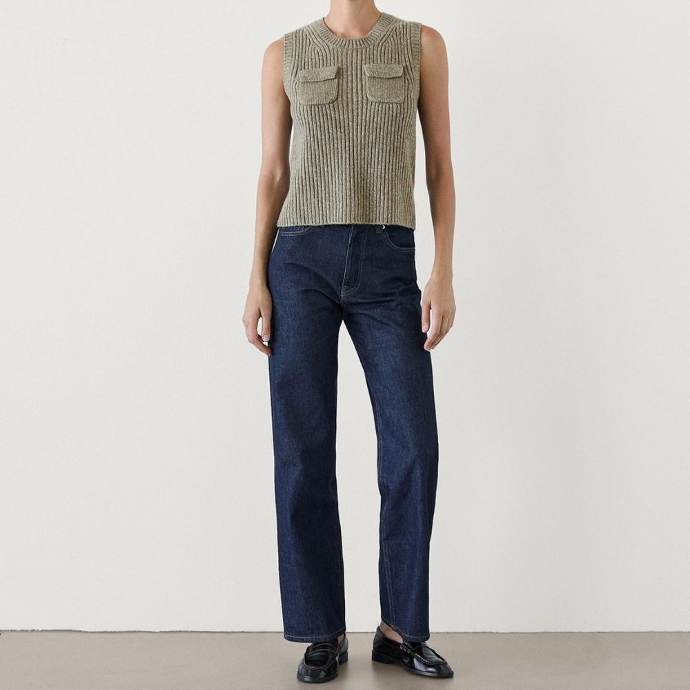Massimo Dutti RIBBED KNIT VEST WITH POCKET DETAILS